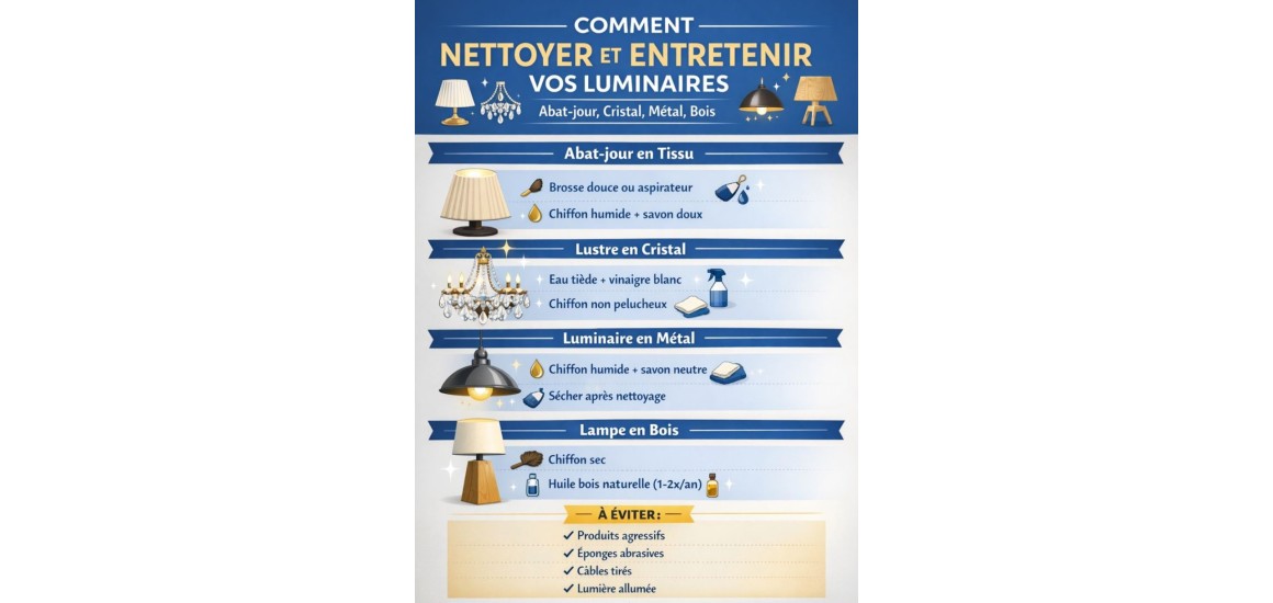 Comment nettoyer et entretenir vos luminaires : abat-jour, cristal, métal et bois